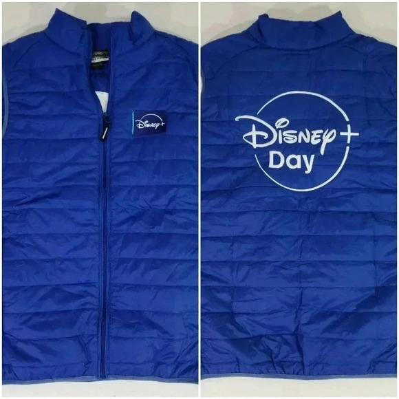Disney+ Day Disney Plus Embroidered Blue Lightweight Insulated Zip Vest Size S - Picture 1 of 8
